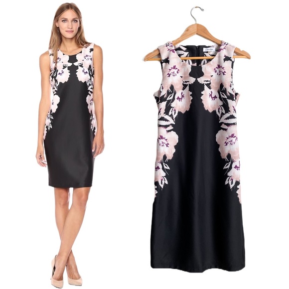 Calvin Klein Dresses & Skirts - 🌸Calvin Klein Sheath Career Formal Floral Bodycon Sleeveless Dress Pink Black 6